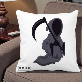 Perna Decorativa Moartea cu Coasa Grim Reaper Halloween, 40x40 cm, Alba Mata, Husa Detasabila, Perna Inclusa, BEKZ®