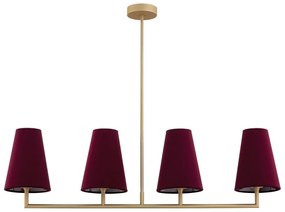 Lustra cu 4 brate design modern Safiano visiniu, auriu