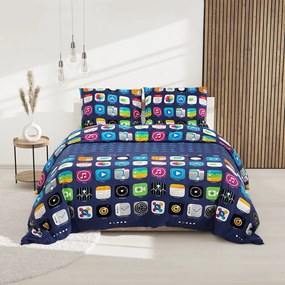 Lenjerie de pat din bumbac albastru, APPLIQUES
