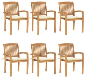 vidaXL Scaune de grădină stivuibile cu perne, 6 buc., lemn masiv tec