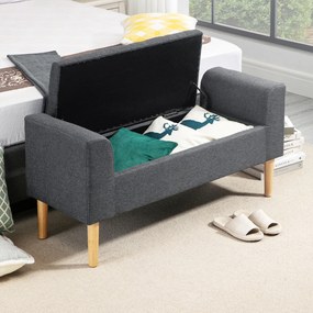 HOMCOM Banc de depozitare capitonat cu brațe, pentru dormitor, hol, sufragerie, suport 130 kg, 116 x 44 x 58, gri închis | Aosom Romania
