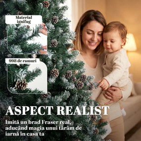 HOMCOM Brad Crăciun Artificial 210cm, 998 Ramuri Ninse Conuri Pin, Deschidere Automată, Bază Pliabilă, Verde | Aosom Romania
