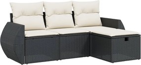 vidaXL Set mobilier de grădină cu perne, 4 piese, negru, poliratan