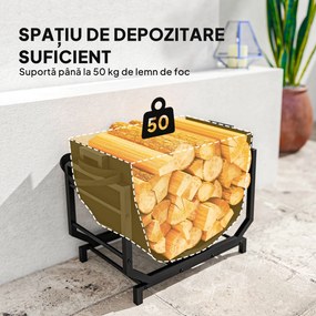 Outsunny Suport pentru Lemne Capacitate 50 kg cu Geantă de Transport Detașabilă Negru | Aosom Romania