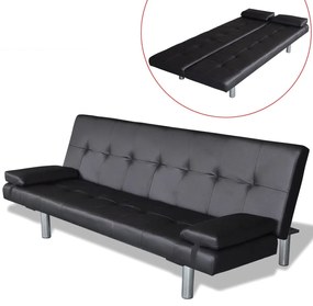 vidaXL Canapea extensibilă 2 perne, piele artificială, reglabilă negru