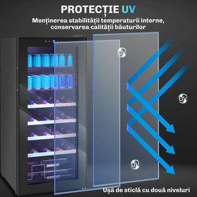 HOMCOM Vitrină Frigorifică pentru Vinuri 20 Sticle 92L, Temperatura Reglabilă 5-18℃, Frigider Vinuri Silențios cu Sticlă Anti-UV, Rafturi, Compresor, Display Touch și LED, Clasa G | Aosom Romania