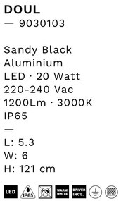 Aplica LED exterior design liniar 121cm IP65 DOUL negru
