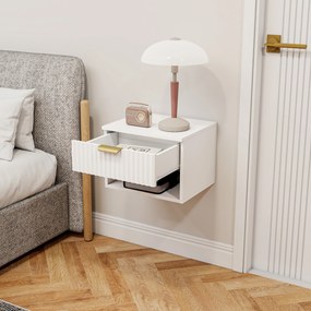 HOMCOM Set de 2 Noptiere Suspendate cu Panouri Canelate, Sertar și Raft, 40x34x29 cm, Alb | Aosom Romania