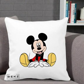 Perna Personalizata Mickey Mouse Relaxat, 40x40 cm, Alba Mata, Husa Detasabila, Perna Inclusa, BEKZ®