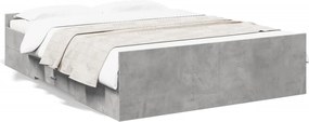 vidaXL Cadru de pat cu sertare, gri beton, 135x190 cm, lemn prelucrat