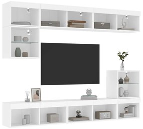 3216668 vidaXL Unități de perete TV cu LED-uri, 8 piese, alb, lemn prelucrat