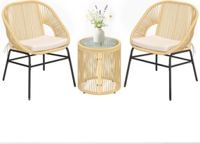 Outsunny Set bistro Rattan 3 piese, set mobilier de grădină cu 2 scaune, masă cu blat din sticlă, perne lavabile, ergonomic | Aosom Romania