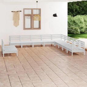 3083145 vidaXL Set mobilier de grădină, 11 piese, alb, lemn masiv de pin
