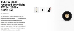 Spot LED incastrabil TULIPA Black recessed downlight 7W 24° 2700K CRI90 dali