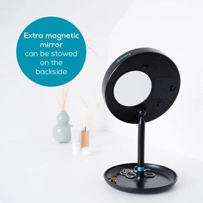 Oglinda cosmetica cu LED Beurer BS 45, 17.5 cm, Normal/Marire 5x, Senzor tactil, Functie intunecare, Negru