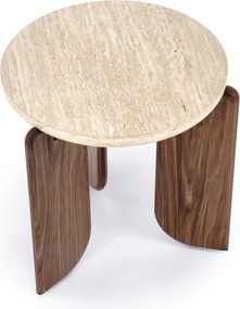 Măsuță de cafea rotundă Manios 50 cm - travertin / nuc