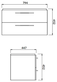 Set dulap baie suspendat Lara 2 sertare cu lavoar Cersanit Mille Slim, 80 cm, alb Alb, 800x450 mm