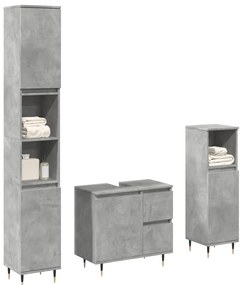 vidaXL Set mobilier de baie, 3 piese, gri beton, lemn compozit