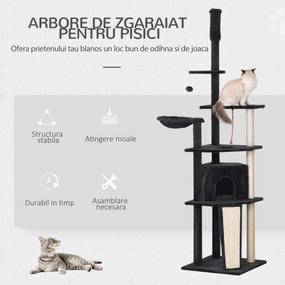PawHut Stalp de sgariat pentru Pisici pe mai multe niveluri Inalt 210-240cm cu Cusca si Hamac