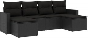vidaXL Set mobilier de grădină cu perne, 6 piese, negru, poliratan