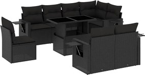 vidaXL Set mobilier de grădină cu perne, 9 piese, negru, poliratan