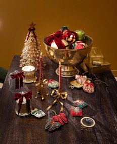Sfeșnic din alamă antichizată cu fundă și panglici decorative, auriu, 14×10 cm, „Ruban"