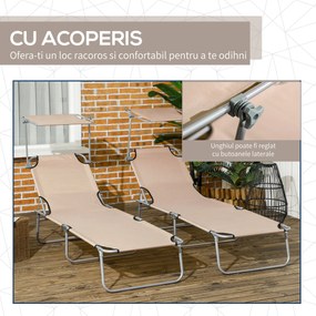 Outsunny Sezlong pentru Gradina cu Baldachin Reglabil, Sezlong pentru Plaja Pliabil Rabatabil pe 4 Niveluri, Bej | Aosom Romania