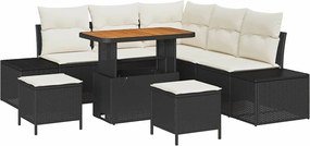 vidaXL Set de canapele pentru grădină cu pernă 8 pcs Negru Rattan poli