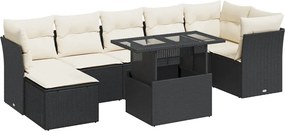 vidaXL Set mobilier de grădină cu perne, 8 piese, negru, poliratan