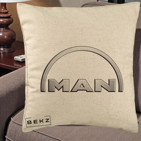 Perna Personalizata cu emblema MAN, 40x40 cm, Bej, Husa Detasabila, Perna Inclusa, BEKZ®