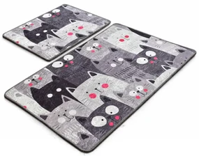 Set 2 Covorase de Baie Meow, Catifea, Gri