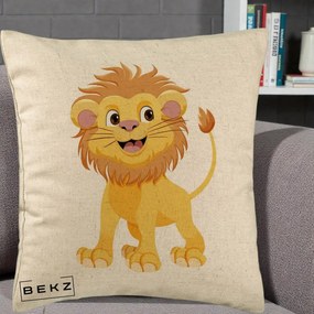 Perna Decorativa Pui de Leu Kawaii, 40x40 cm, Bej, Husa Detasabila, Perna Inclusa, BEKZ®