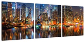 Tablou cu Manhattan noaptea (cu ceas) (90x30 cm)