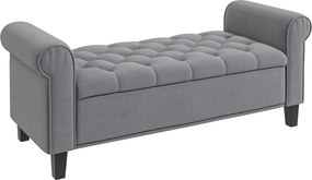 HOMCOM Bancuta Hol Banca Pat Matrimonial cu Depozitare si Cotiere Rulate, 126x48.5x57 cm, Banca Pat Gri | Aosom Romania