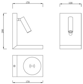 Aplica cu reader LED, incarcator wireless ZANZIBAR alb