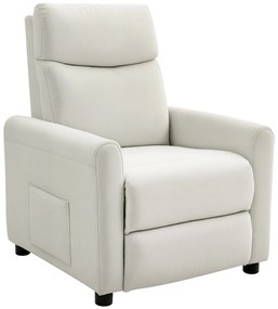 HOMCOM Fotoliu Reclinabil 135° max în Material cu Efect de In, Spumă, Oțel și Lemn, 73x86x100 cm, Crem | Aosom Romania