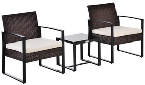 Set de mobilier de balcon Outsunny din Poliratan pentru 2 persoane, set de balcon cu perne Maro+Crem | Aosom Romania