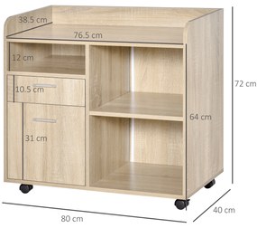 Vinsetto Suport Imprimantă Mobil, Mobilă Birou Multifuncțională, 4 Roți, Stejar, 80x40x72cm | Aosom Romania