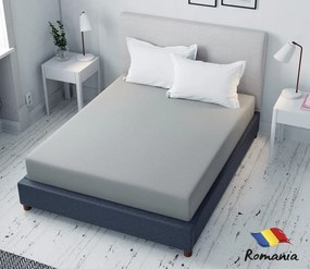 Cearceaf de pat gri cu elastic Evostar bumbac100% ranforce /90x200 cm dimensiune standard