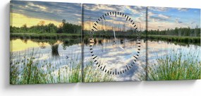 Tablou cu lac și trestie (cu ceas) (90x30 cm)