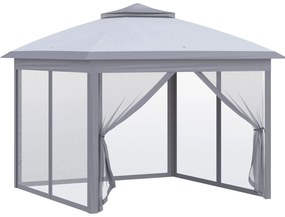 Outsunny Tonelă 3 x 3 m foisor de grădină Pop-up cort pliant dublu acoperiș 4 plase de țânțari detașabile cu fermoar + sac de transport | Aosom Romania