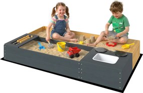 AIYAPLAY Set ladă pentru nisip 2 piese 150x90 cm lemn ladă de nisip cu bancă spațiu depozitare plită chiuvetă detașabilă mărgele abac Galben | Aosom Romania