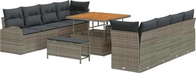 vidaXL Set de canapele pentru grădină cu pernă 11 pcs Gri poliratan