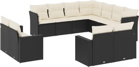 vidaXL Set canapele de grădină cu perne, 11 piese, negru, poliratan