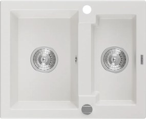 Mexen Carlos chiuvetă granit 1,5-camere 582 x 475 mm, alb, sifon crom - 6518581500-20