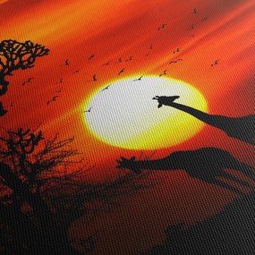 Tablou - Siluete animalelor la apus de soare (120x50 cm)