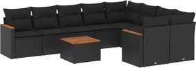 vidaXL Set canapele de grădină cu perne, 10 piese, negru, poliratan