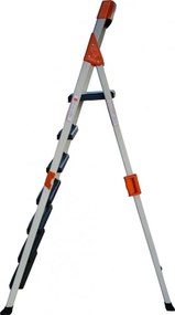 Scara dubla pliabila din aluminiu emailat HouseXL® Harbinger, Plianta, Maxim 155 kg, Trepte si platforma acoperite cu plastic anti-aderent, Picioare
