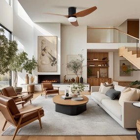 ZEVENTI - Ventilator de tavan LED PADUA, 18W, 230V, Wi‑Fi Tuya, negru/maro + telecomandă