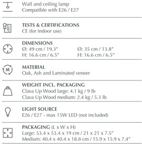 Aplica din lemn, lumina ambientala Clava Up Wood large - dark oak
